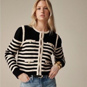 J. Crew Odette Sweater Lady Jacket in Striped Bouclé – Black Cream - Small
